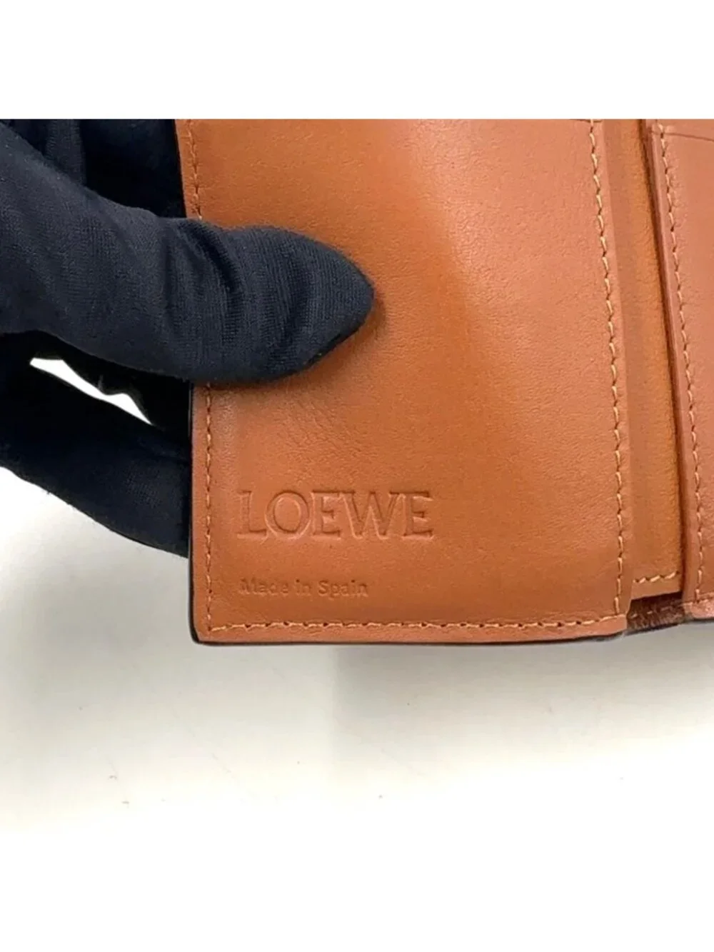 Loewe Anagram Trifold Wallet Compact Leather Brown Silver